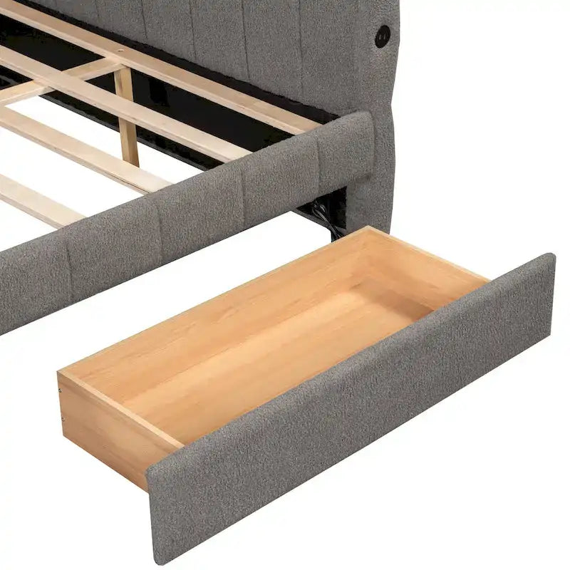 Upholstered Queen Size Daybed Sofa Bed with USB Ports and 2 Drawers - Vertical Stripes Recliner Loveseat Chaise Lounge - Image 21