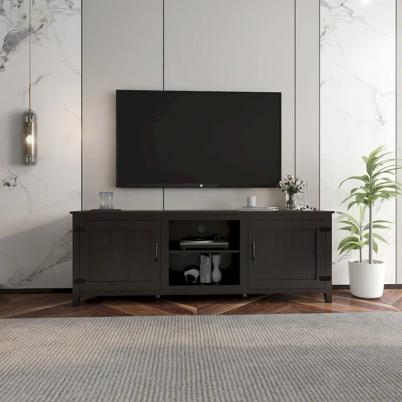 Versatile Industrial TV Stand with 2 Cabinets and 4 Shelves for Living Rooms, Bedrooms, and Playrooms
