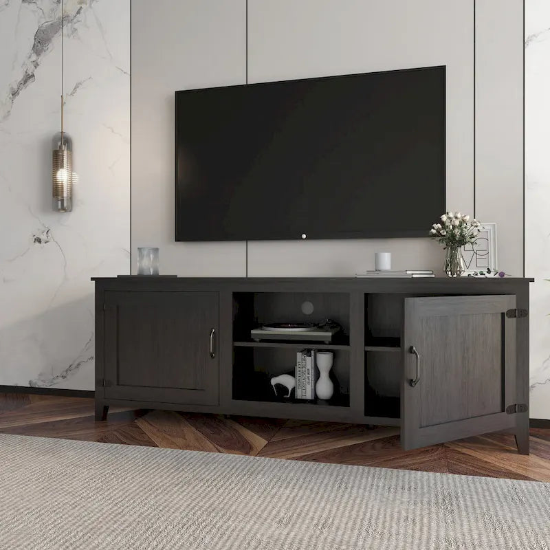 Versatile Industrial TV Stand with 2 Cabinets and 4 Shelves for Living Rooms, Bedrooms, and Playrooms - Image 5