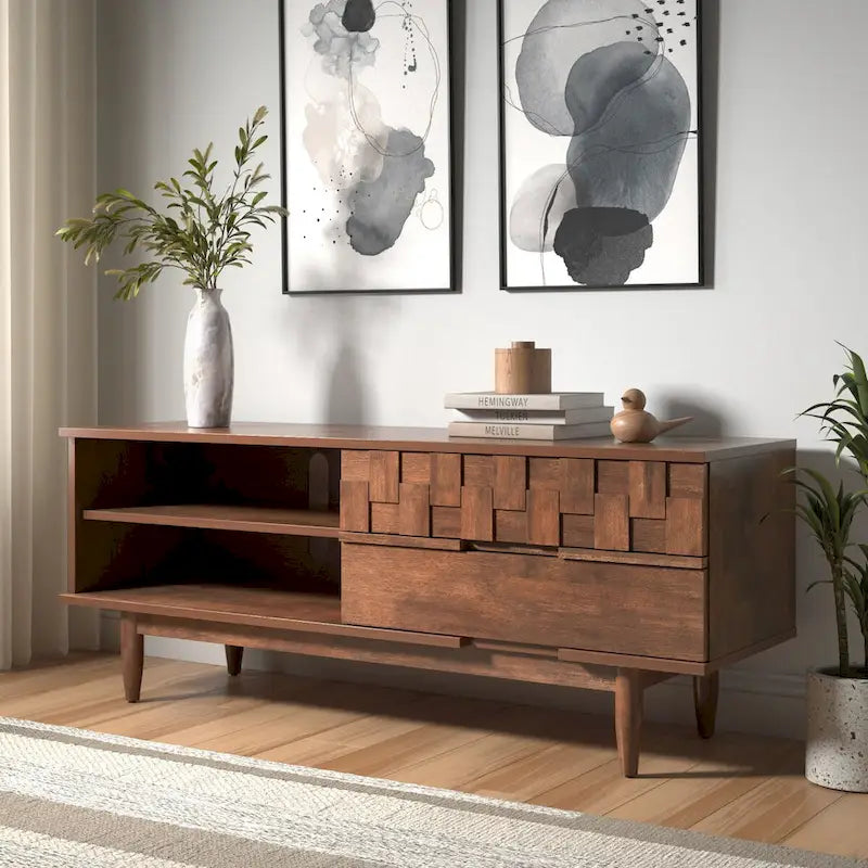 Bardolino 59-Inch Mid-Century Wood TV Stand with 2 Drawers