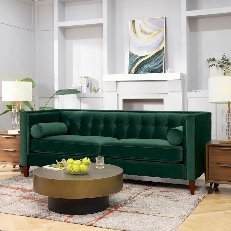 Jack 84 Mid-Century Modern Tuxedo Sofa with Decorative Bolster Pillows - Image 6