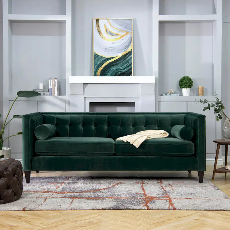Jack 84 Mid-Century Modern Tuxedo Sofa with Decorative Bolster Pillows - Image 8