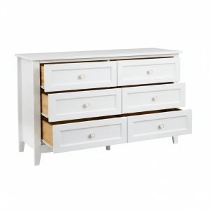 White Solid Wood Dresser Cabinet with Retro Round Handles and Spray-Painted Finish