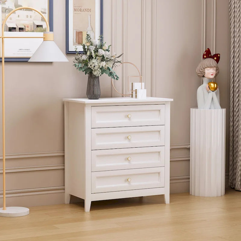 White Solid Wood Dresser Cabinet with Retro Round Handles and Spray-Painted Finish - Image 2