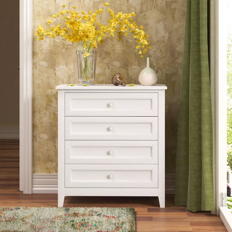 White Solid Wood Dresser Cabinet with Retro Round Handles and Spray-Painted Finish - Image 3
