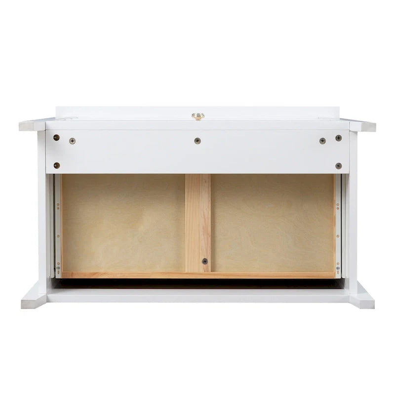 White Solid Wood Dresser Cabinet with Retro Round Handles and Spray-Painted Finish - Image 4