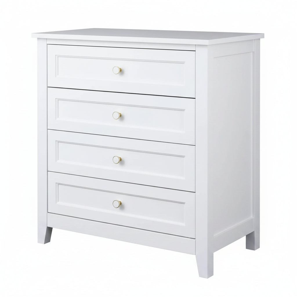 White Solid Wood Dresser Cabinet with Retro Round Handles and Spray-Painted Finish - Image 6