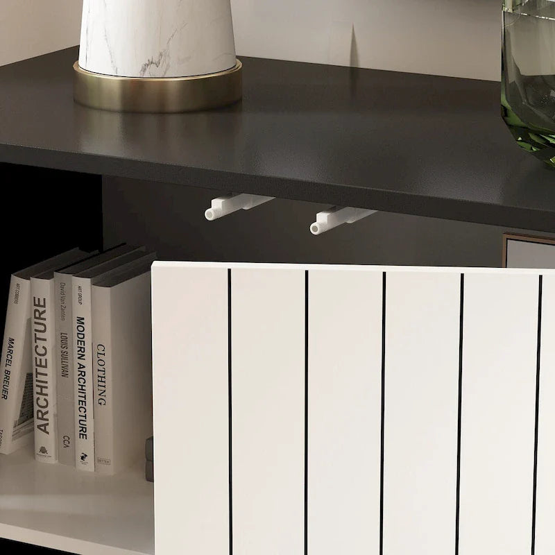 Contemporary 63-Inch Black and White Bookmatched Buffet with 4 Doors - Stylish Sideboard Table - Image 6