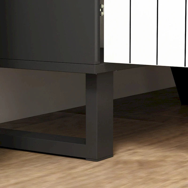 Contemporary 63-Inch Black and White Bookmatched Buffet with 4 Doors - Stylish Sideboard Table - Image 9