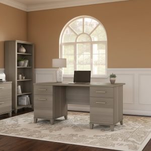 60-Inch Office Desk with Cabinet and 5-Shelf Bookcase