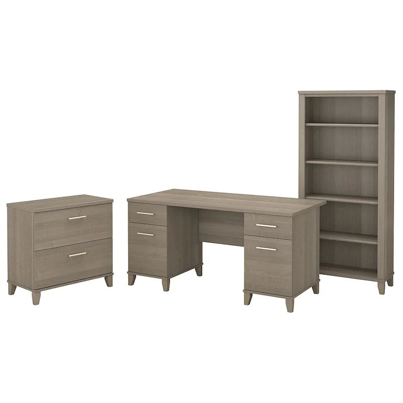 60-Inch Office Desk with Cabinet and 5-Shelf Bookcase - Image 2