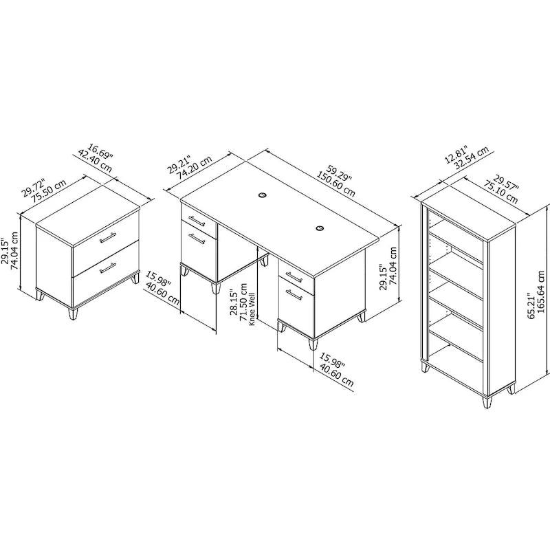 60-Inch Office Desk with Cabinet and 5-Shelf Bookcase - Image 6
