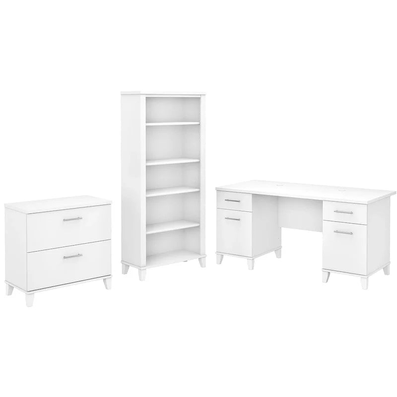 60-Inch Office Desk with Cabinet and 5-Shelf Bookcase - Image 10