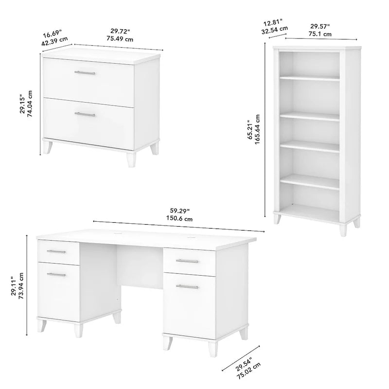 60-Inch Office Desk with Cabinet and 5-Shelf Bookcase - Image 14