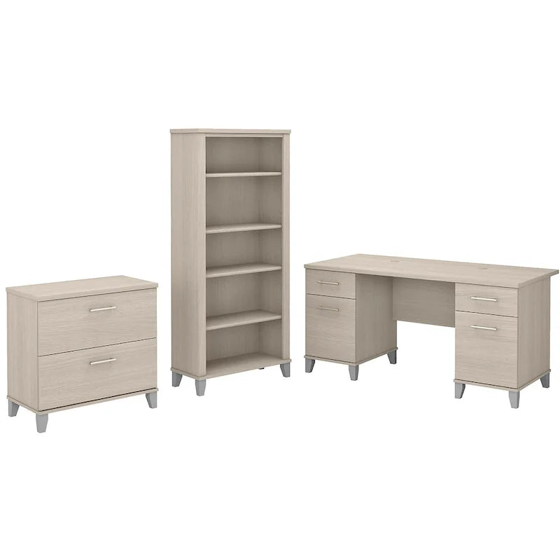 60-Inch Office Desk with Cabinet and 5-Shelf Bookcase - Image 17