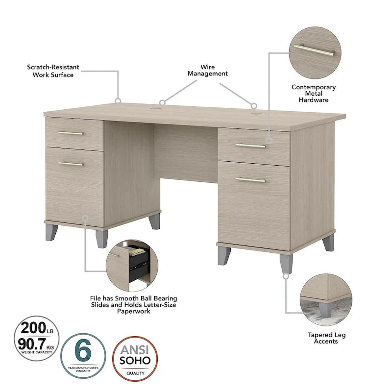 60-Inch Office Desk with Cabinet and 5-Shelf Bookcase - Image 18