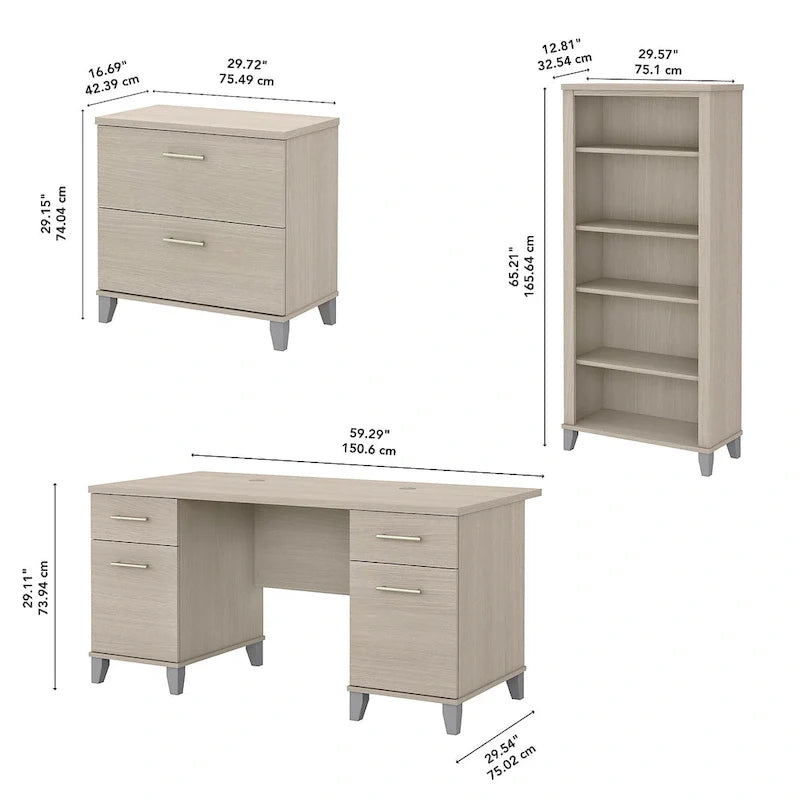 60-Inch Office Desk with Cabinet and 5-Shelf Bookcase - Image 21