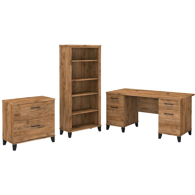 60-Inch Office Desk with Cabinet and 5-Shelf Bookcase - Image 24