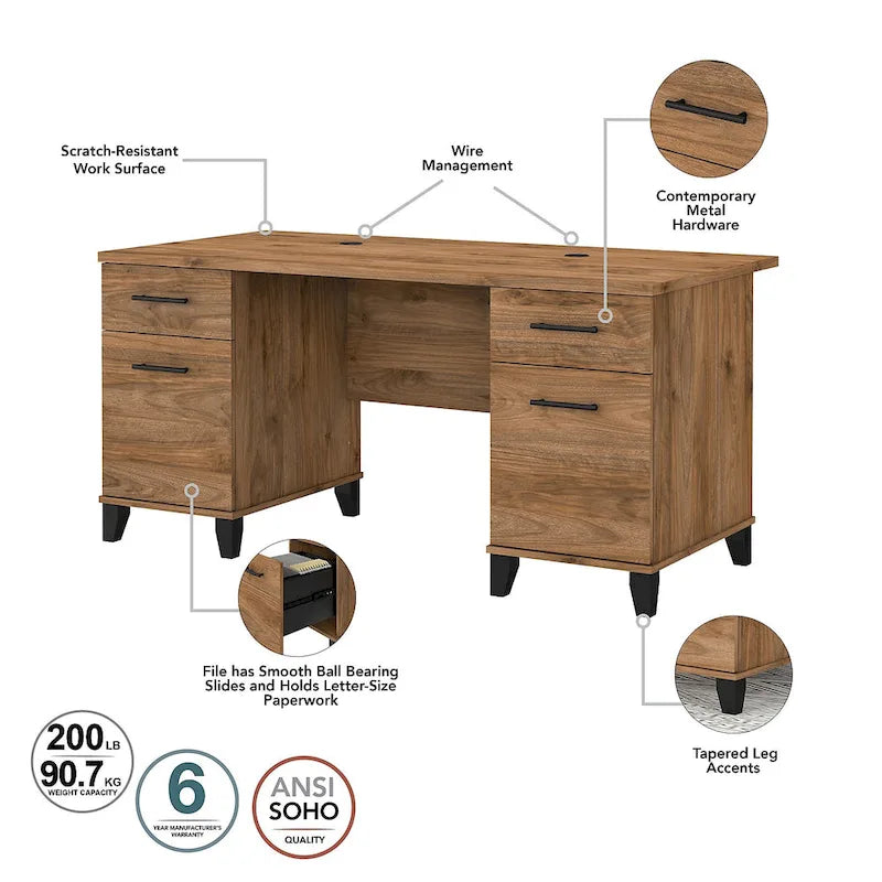 60-Inch Office Desk with Cabinet and 5-Shelf Bookcase - Image 25