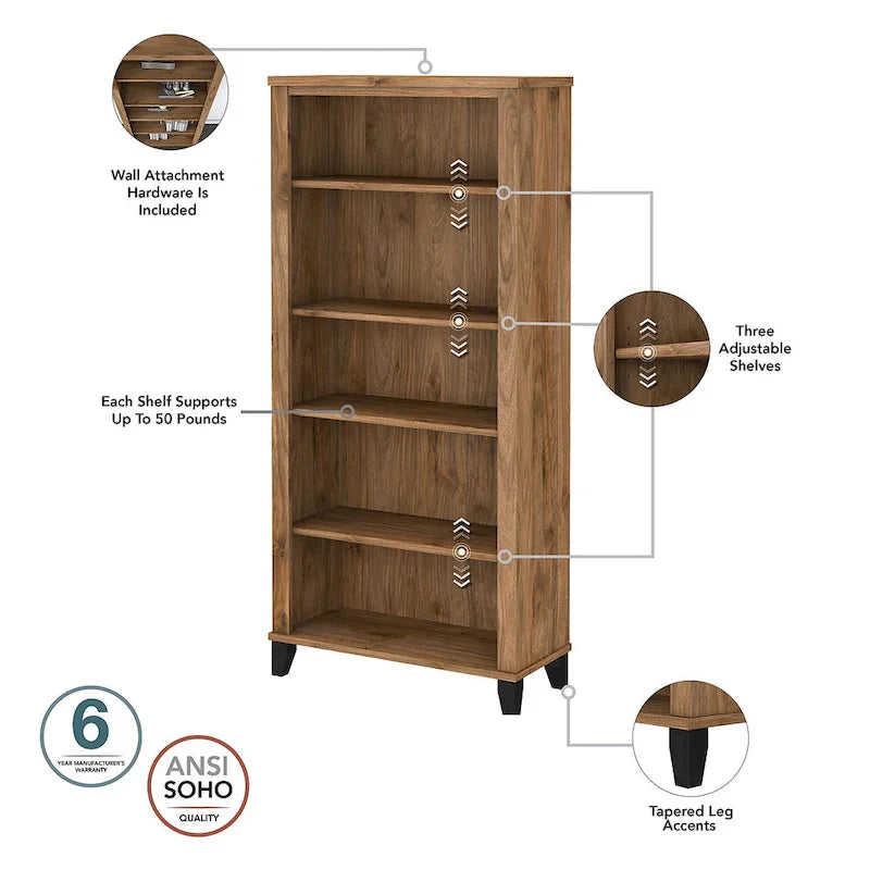 60-Inch Office Desk with Cabinet and 5-Shelf Bookcase - Image 27