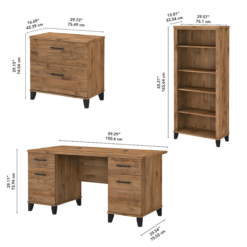 60-Inch Office Desk with Cabinet and 5-Shelf Bookcase - Image 28
