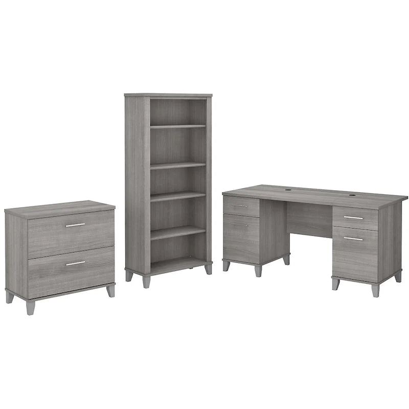 60-Inch Office Desk with Cabinet and 5-Shelf Bookcase - Image 31