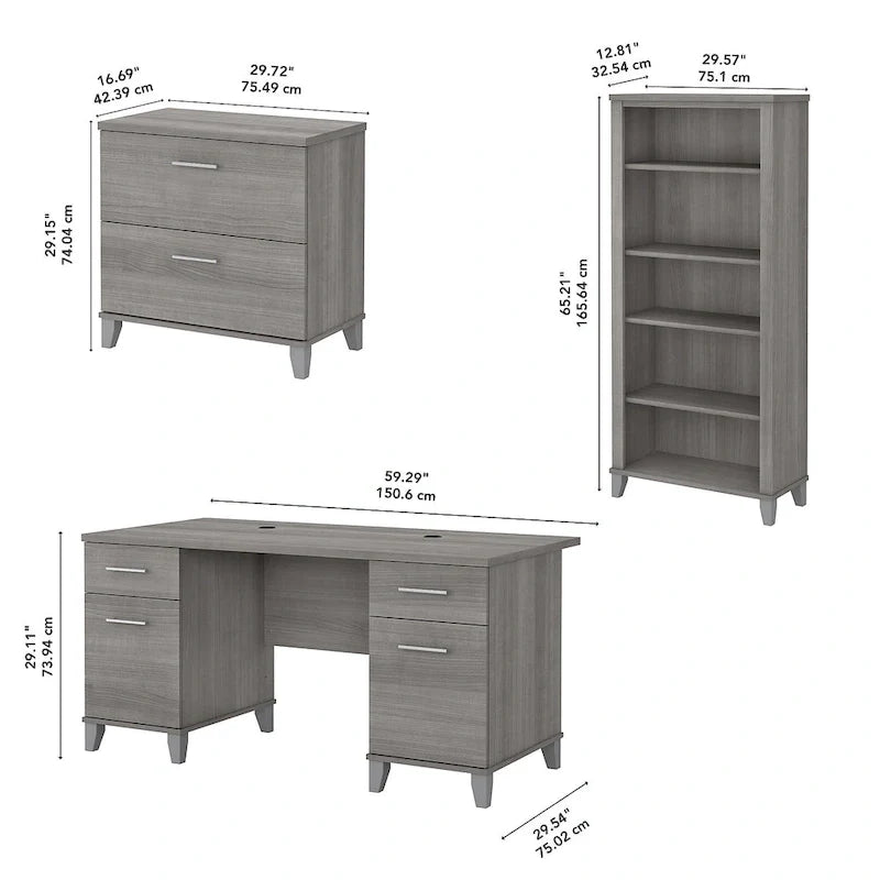 60-Inch Office Desk with Cabinet and 5-Shelf Bookcase - Image 35