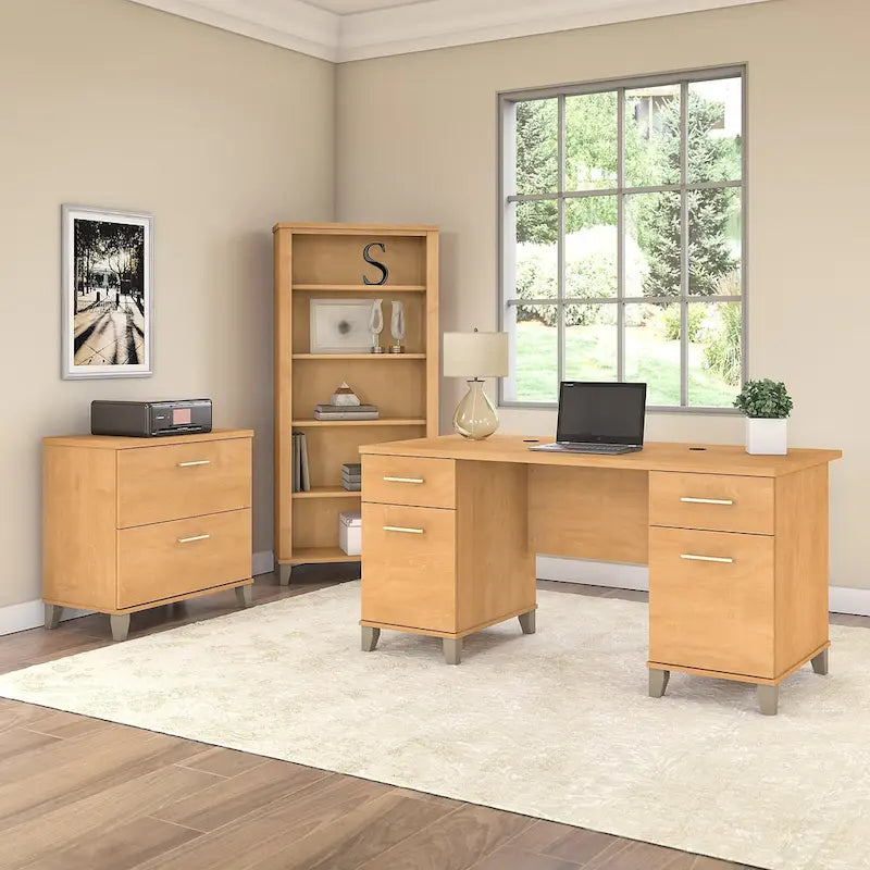 60-Inch Office Desk with Cabinet and 5-Shelf Bookcase - Image 37