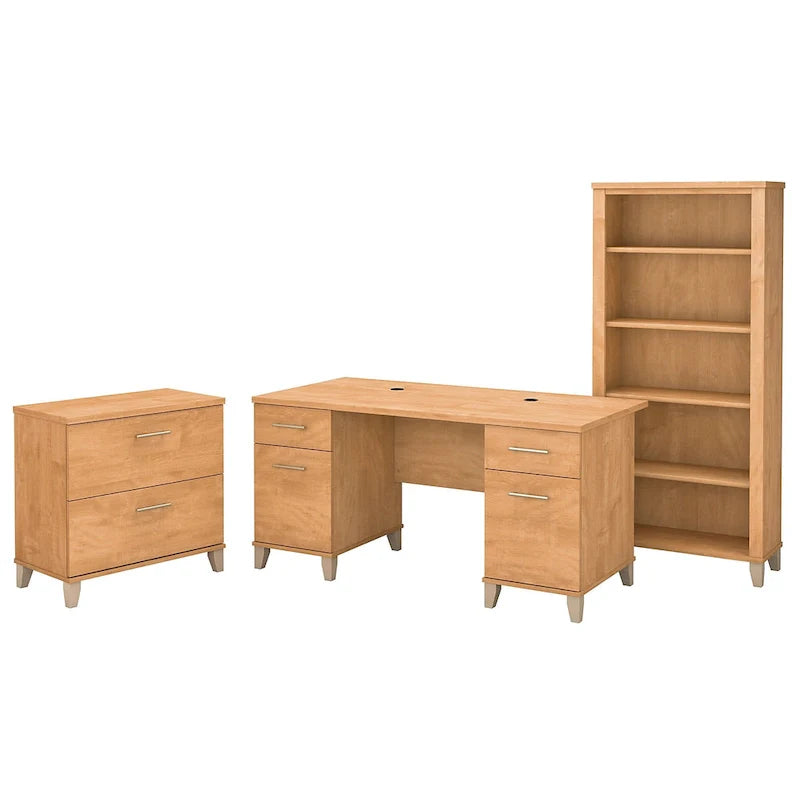 60-Inch Office Desk with Cabinet and 5-Shelf Bookcase - Image 38