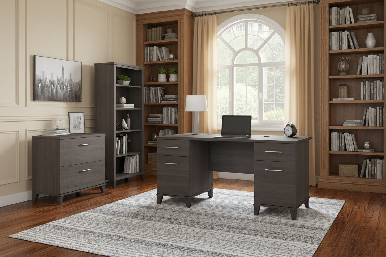 60-Inch Office Desk with Cabinet and 5-Shelf Bookcase - Image 44