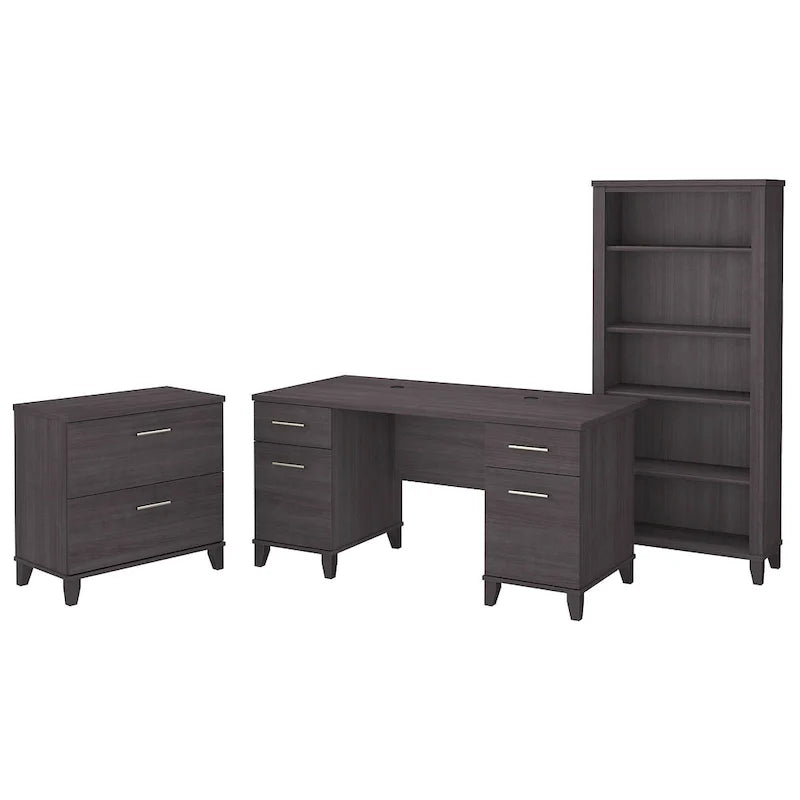 60-Inch Office Desk with Cabinet and 5-Shelf Bookcase - Image 45