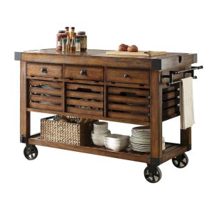 Distressed Chestnut Kitchen Cart with 3 Drawers