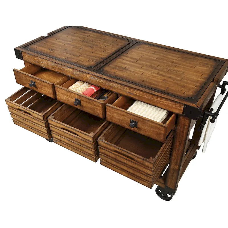 Distressed Chestnut Kitchen Cart with 3 Drawers - Image 4