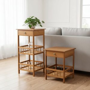 Wooden End Table with Storage Compartment