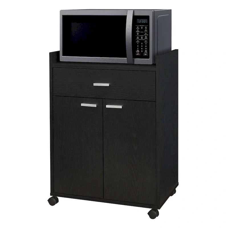 Black Kitchen Microwave Cart with Accent Storage Cabinet, Featuring 1 Drawer and 2 Doors - Image 2