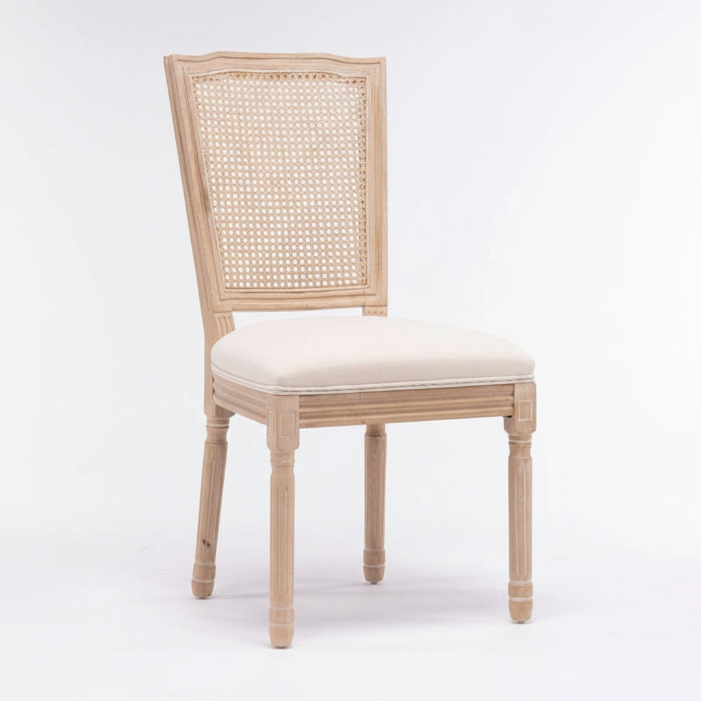 Set of 2 Antique Rattan-Back Dining Chairs with Solid Wood Frame - Image 2
