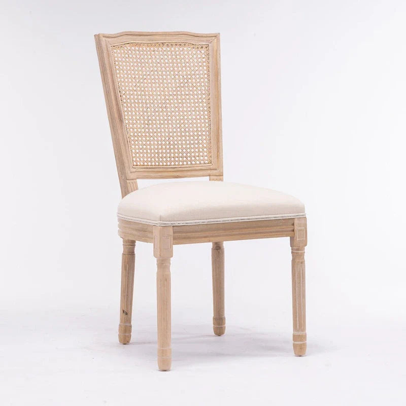 Set of 2 Antique Rattan-Back Dining Chairs with Solid Wood Frame - Image 3
