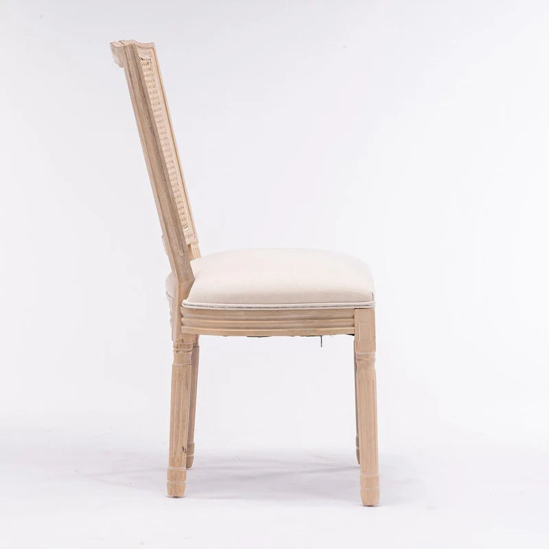 Set of 2 Antique Rattan-Back Dining Chairs with Solid Wood Frame - Image 4