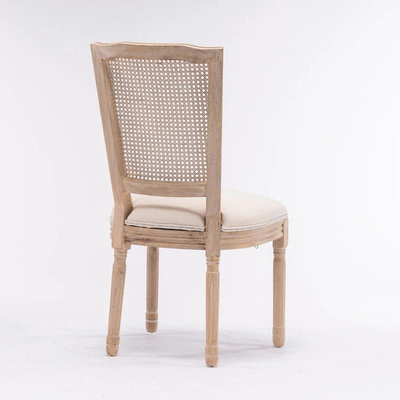 Set of 2 Antique Rattan-Back Dining Chairs with Solid Wood Frame - Image 5