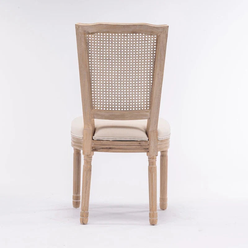 Set of 2 Antique Rattan-Back Dining Chairs with Solid Wood Frame - Image 6