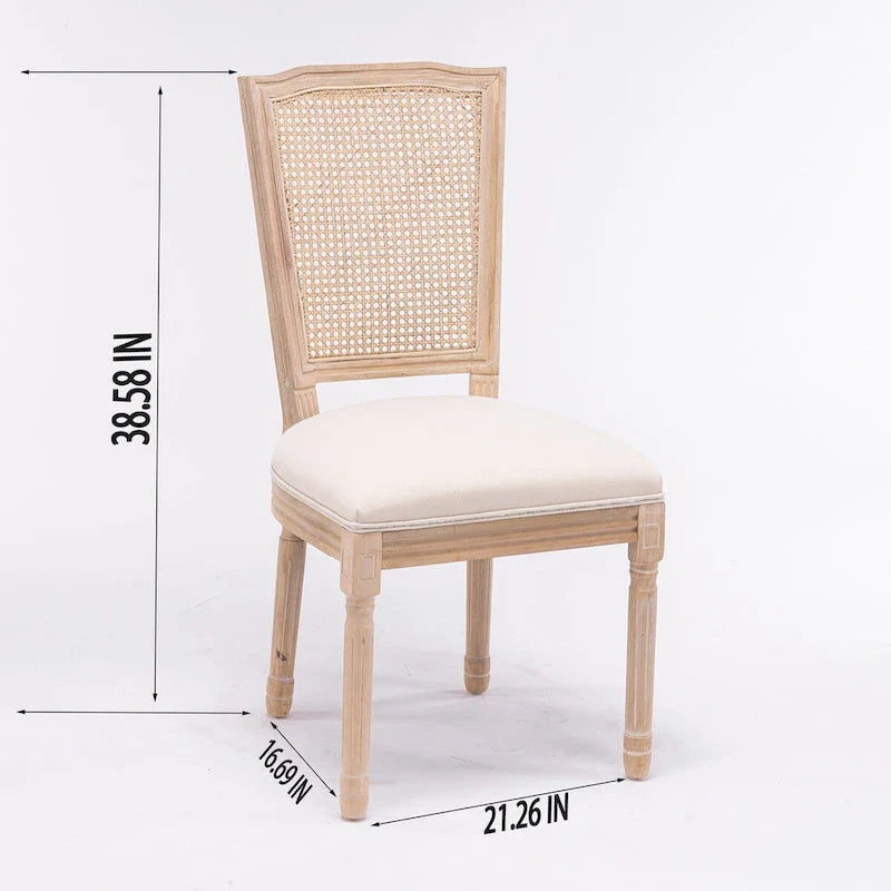 Set of 2 Antique Rattan-Back Dining Chairs with Solid Wood Frame - Image 7