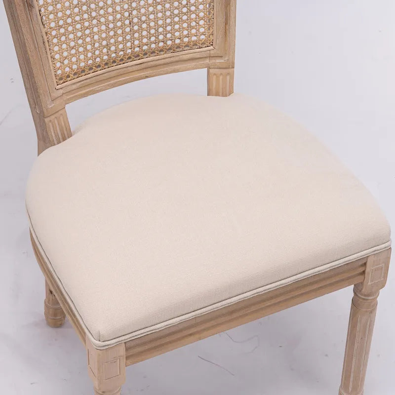 Set of 2 Antique Rattan-Back Dining Chairs with Solid Wood Frame - Image 8