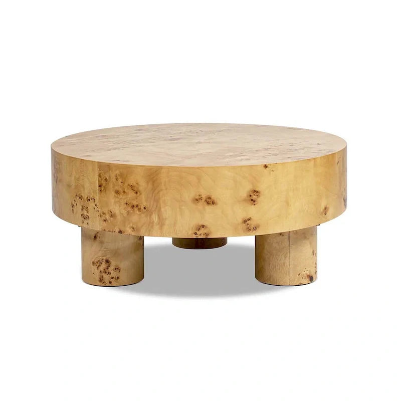 Nebula 35.5-Inch Round Burl Wood Coffee Table with Elegant Pillar Legs - Image 6