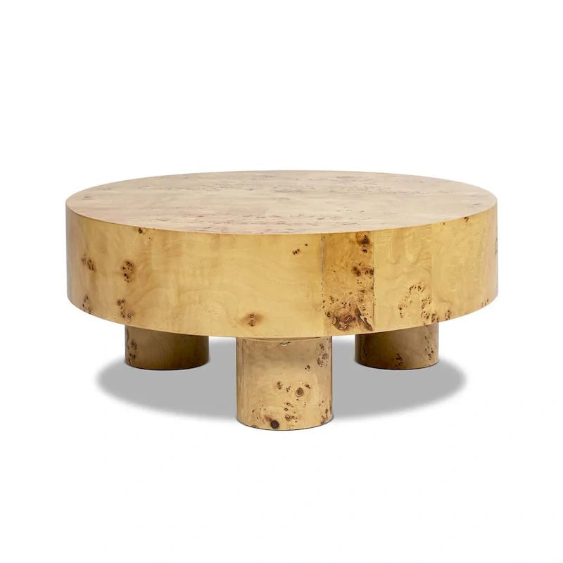 Nebula 35.5-Inch Round Burl Wood Coffee Table with Elegant Pillar Legs - Image 7