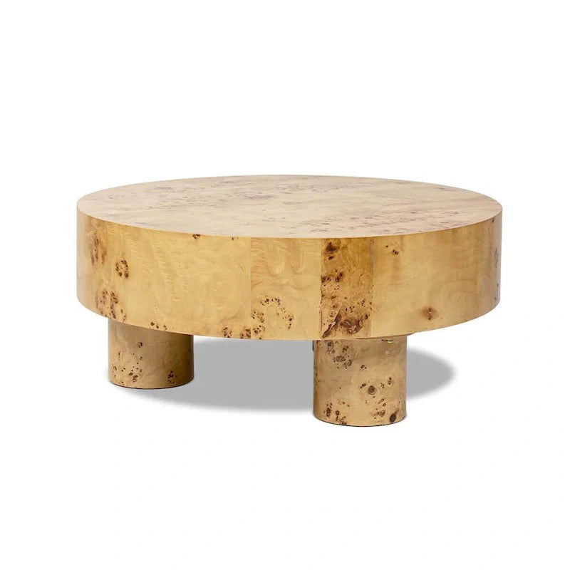 Nebula 35.5-Inch Round Burl Wood Coffee Table with Elegant Pillar Legs - Image 8
