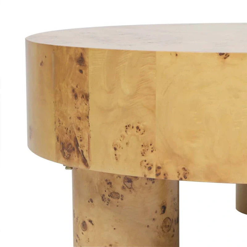 Nebula 35.5-Inch Round Burl Wood Coffee Table with Elegant Pillar Legs - Image 9
