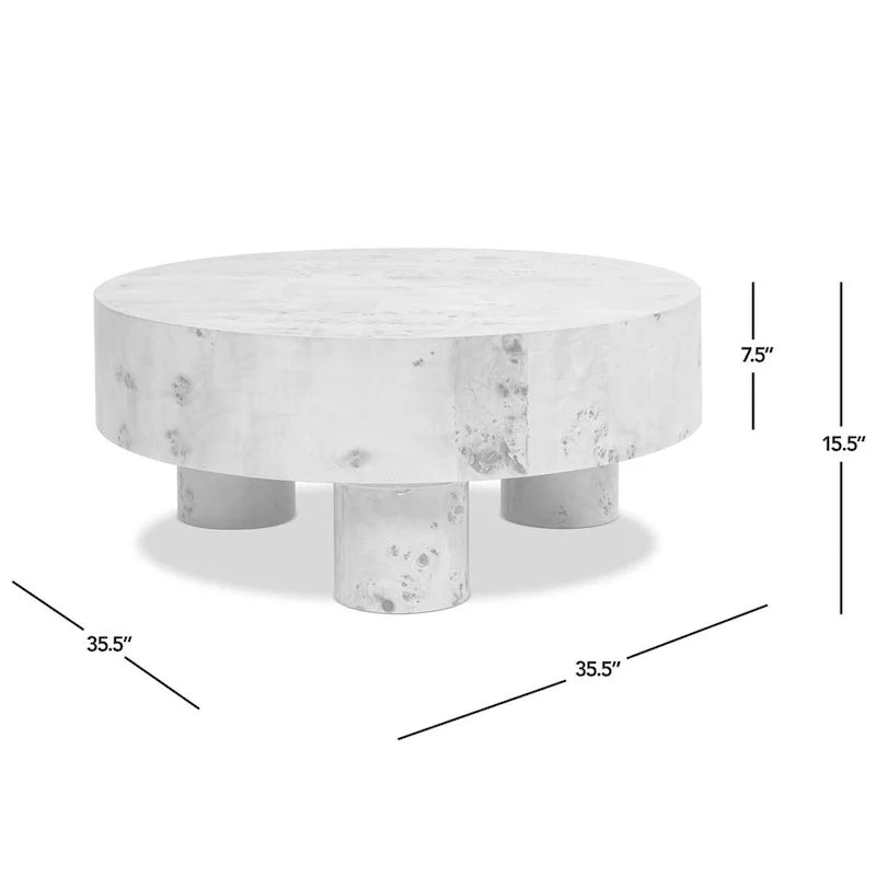 Nebula 35.5-Inch Round Burl Wood Coffee Table with Elegant Pillar Legs - Image 11