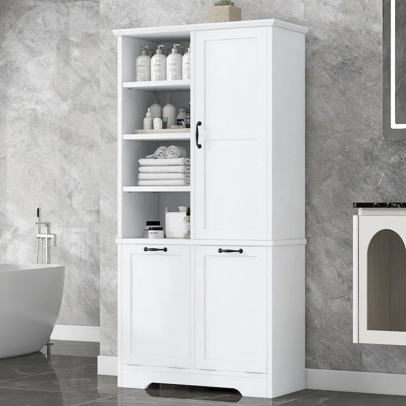 Multi-Functional Bathroom Storage Cabinet with Doors, Drawers, and Tilt-Out Laundry Hamper