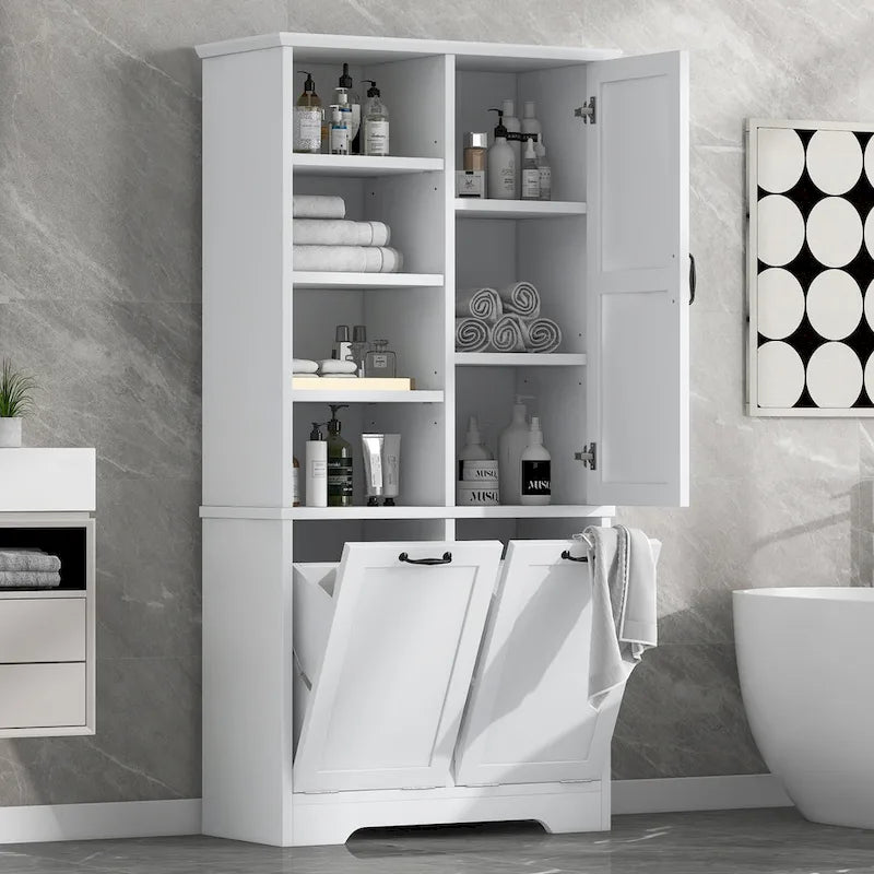 Multi-Functional Bathroom Storage Cabinet with Doors, Drawers, and Tilt-Out Laundry Hamper - Image 2