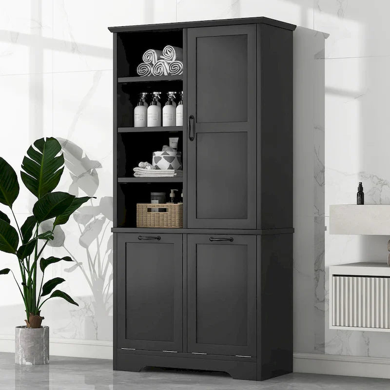 Multi-Functional Bathroom Storage Cabinet with Doors, Drawers, and Tilt-Out Laundry Hamper - Image 3